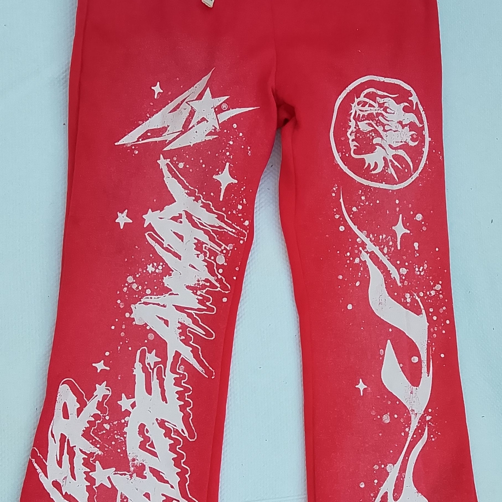 NWT ROMWE Red Wht Bold Graphic Unisex Spring Casual Streetwear Leisure Pants Lg